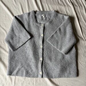 aerie Light Grey Ribbed Button-Front short sleeve Cardigan